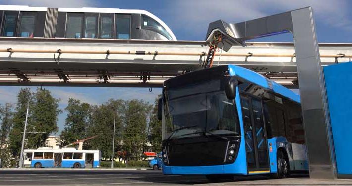 A blue electric bus